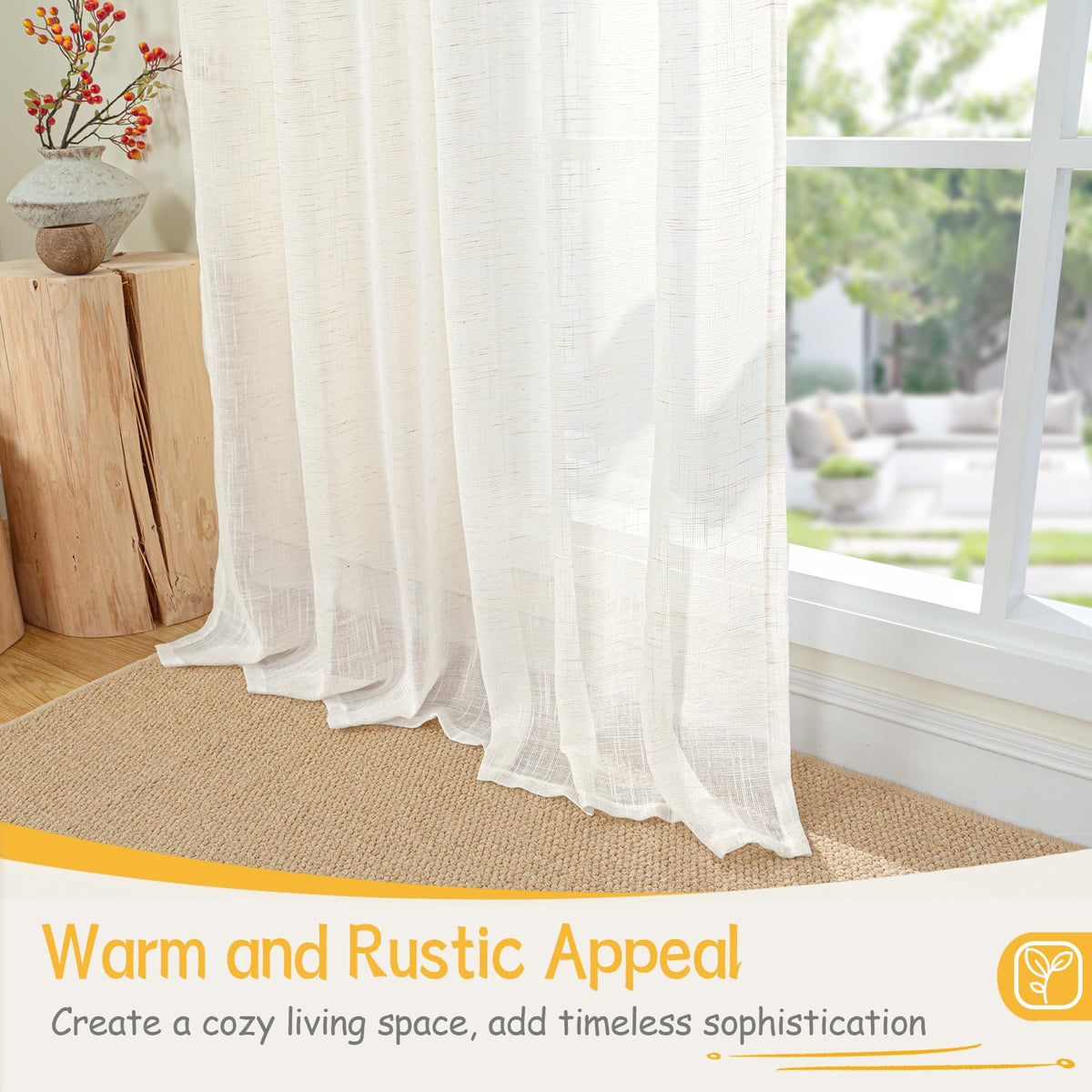 Linen Curtains 36 Inch Length (2 Count)