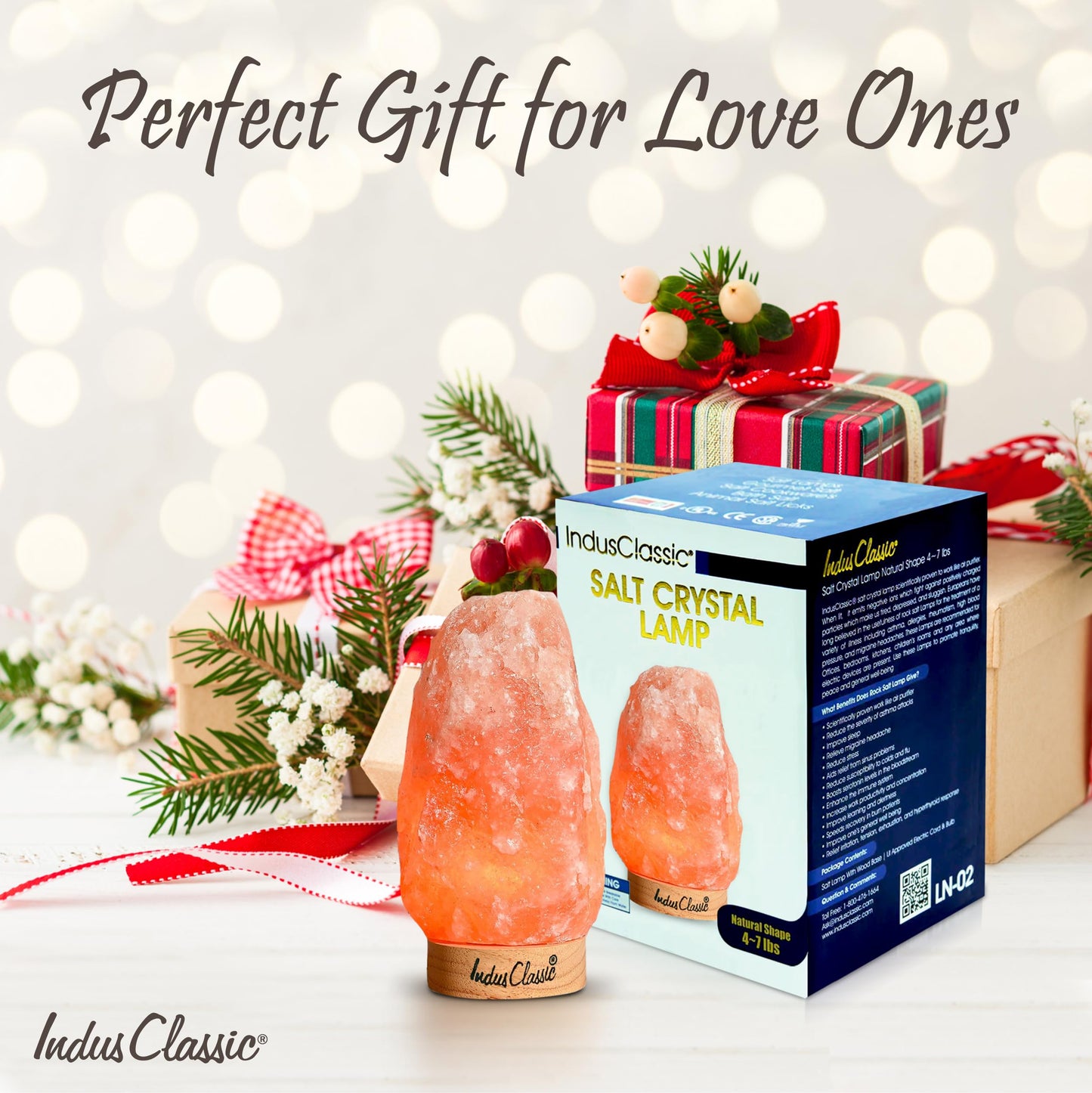 IndusClassic LN-02 Himalayan Pink Crystal Rock Salt Lamp 4~7 lbs with Dimmer Control Switch, Quality Gift Packaging