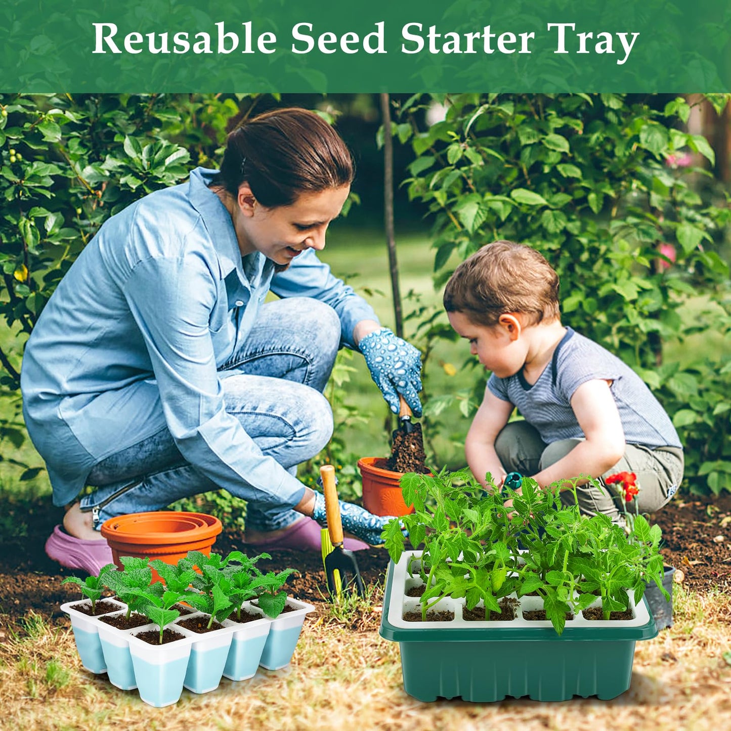 Hanaoyo 12 PCS Reusable Seed Starter Tray, 144 Cells Seed Starter Kit with Flexible Pop-Out Cells, Seedling Starter Trays for Seed Starter, Indoor Greenhouse Seeding Planting Growing
