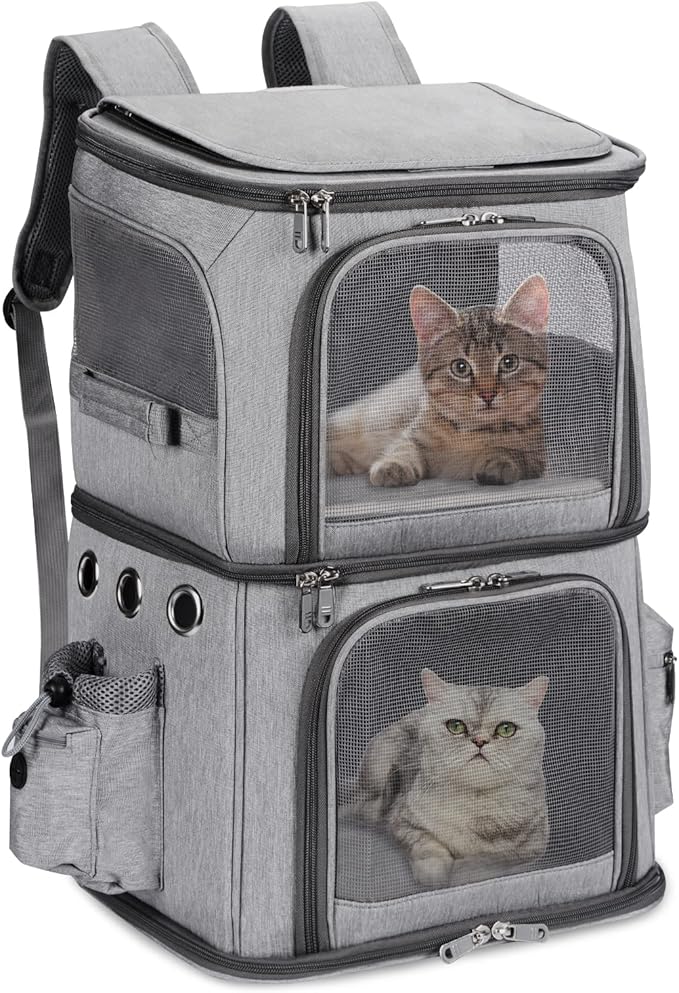 HOVONO Double-Compartment Cat Backpack Carrier for Mulit-Cat Families