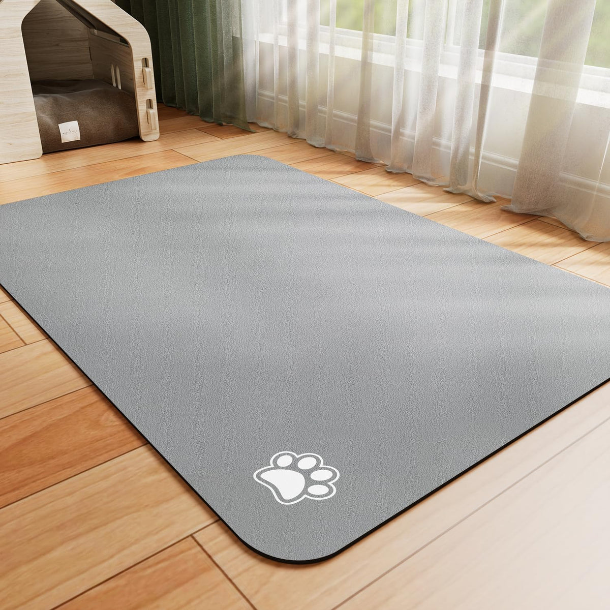 HotLive Dog Food Mat - Absorbent Cat Mat for Food and Water, No Stains Pet Feeding Bowl Mat, Easy to Clean Pet Placemats, Quick Dry Dog Water Dispenser Mat for Messy Drinkers | Paw Black 16"x 24"