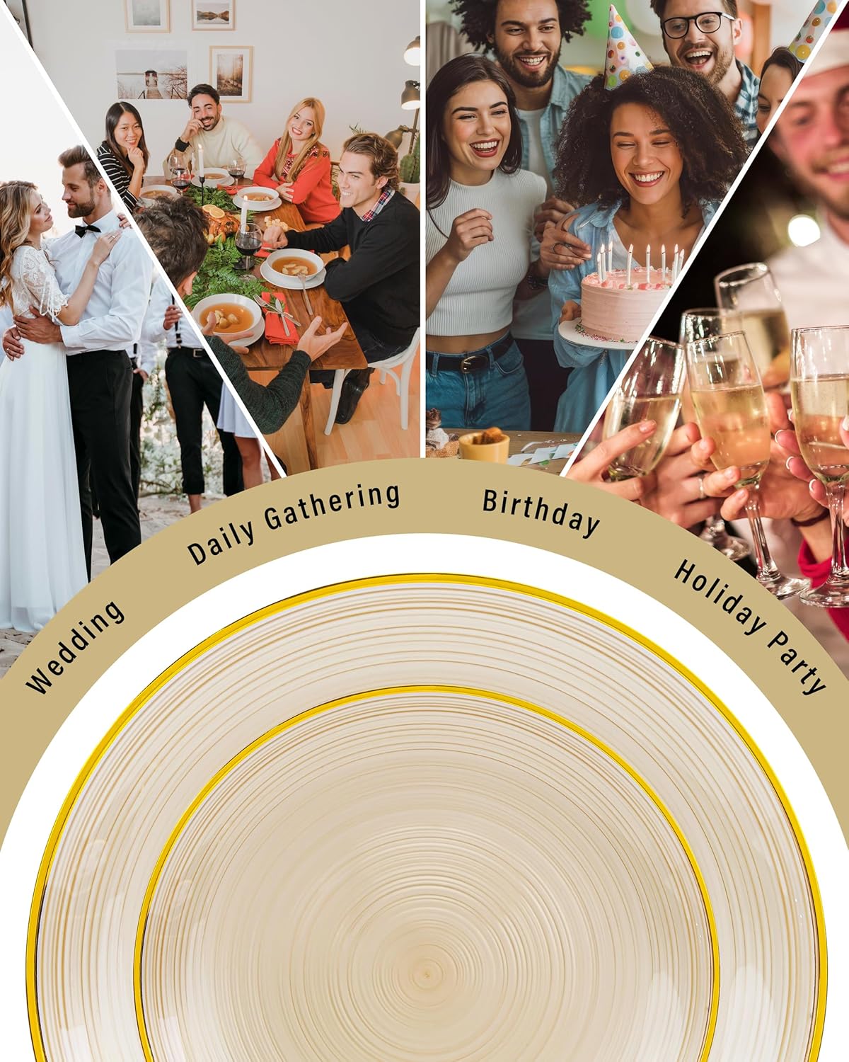 Morejoy 350PCS Clear Brown Plastic Plates - Disposable Gold Party Plates & Pre Rolled Napkins with Cutlery for 50 Guests, 100Plates, 150Silverware, 50Cups, 50Napkin for Party & Thanksgiving