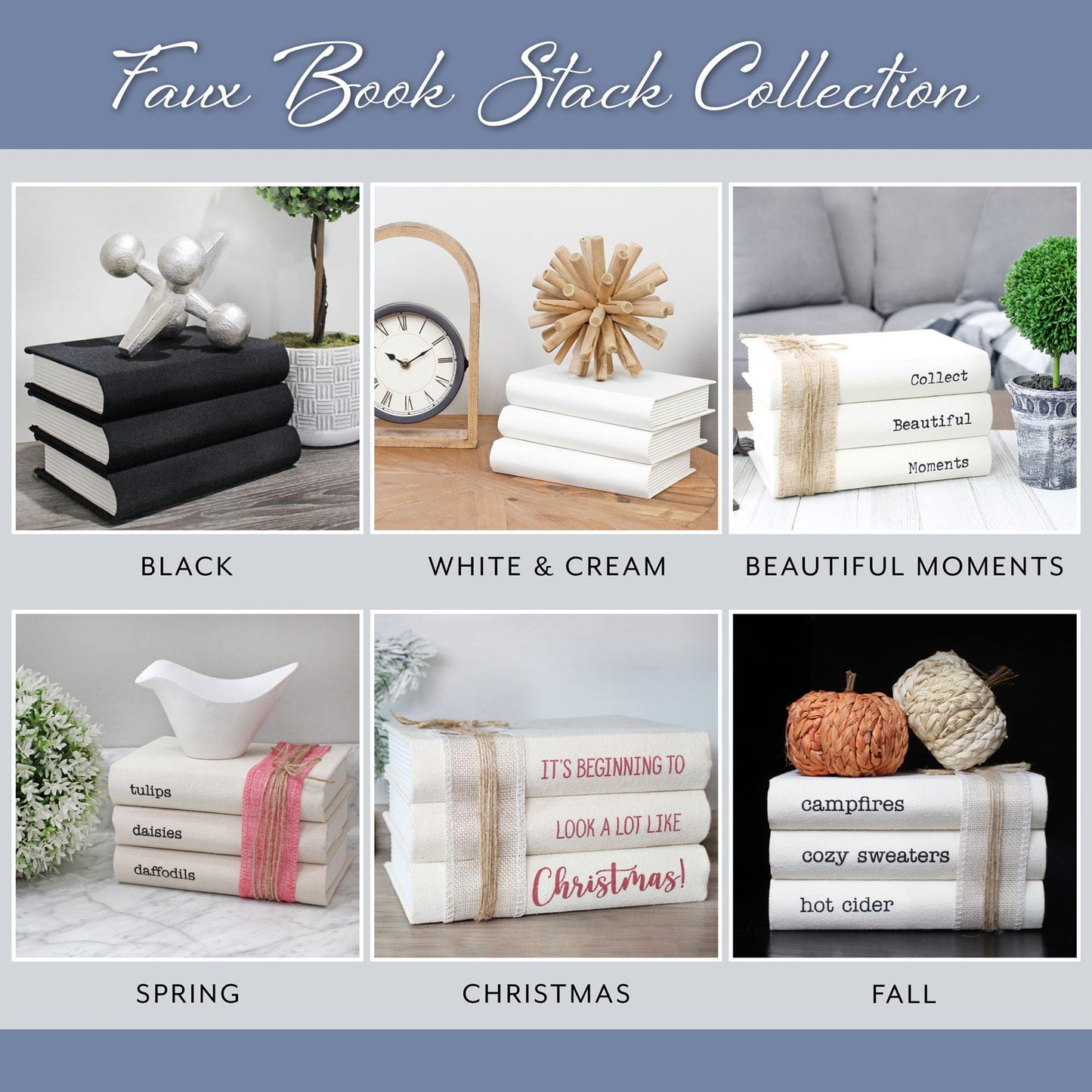 AuldHome Design Faux Book Stack (Cream); Blank Set of 3 Decorative Books for DIY Crafts and Home Decor