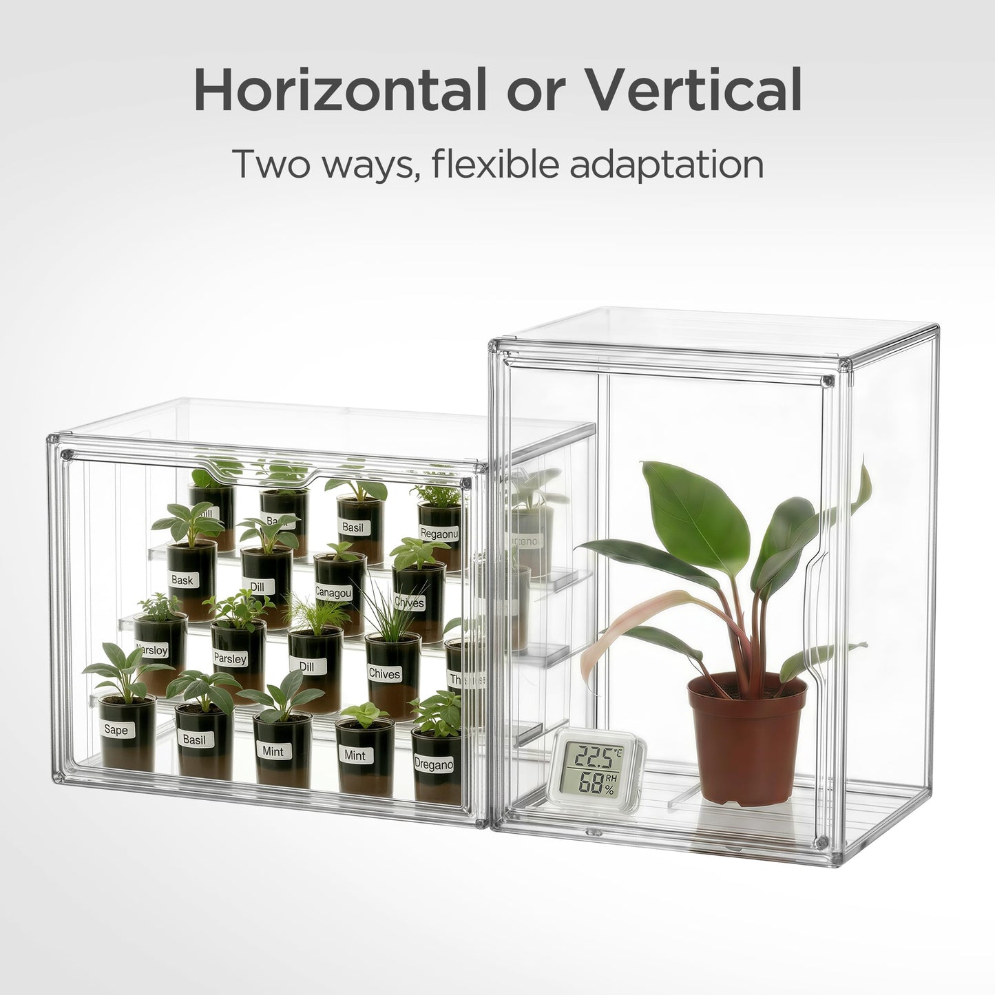 HBlife Mini Greenhouse for Indoor, Clear Stackable Green House with Magnetic Door & Adjustable Drainage Dividers, Tabletop Portable Greenhouse for Small Plants Nursery Germination and Display, 2 Pack