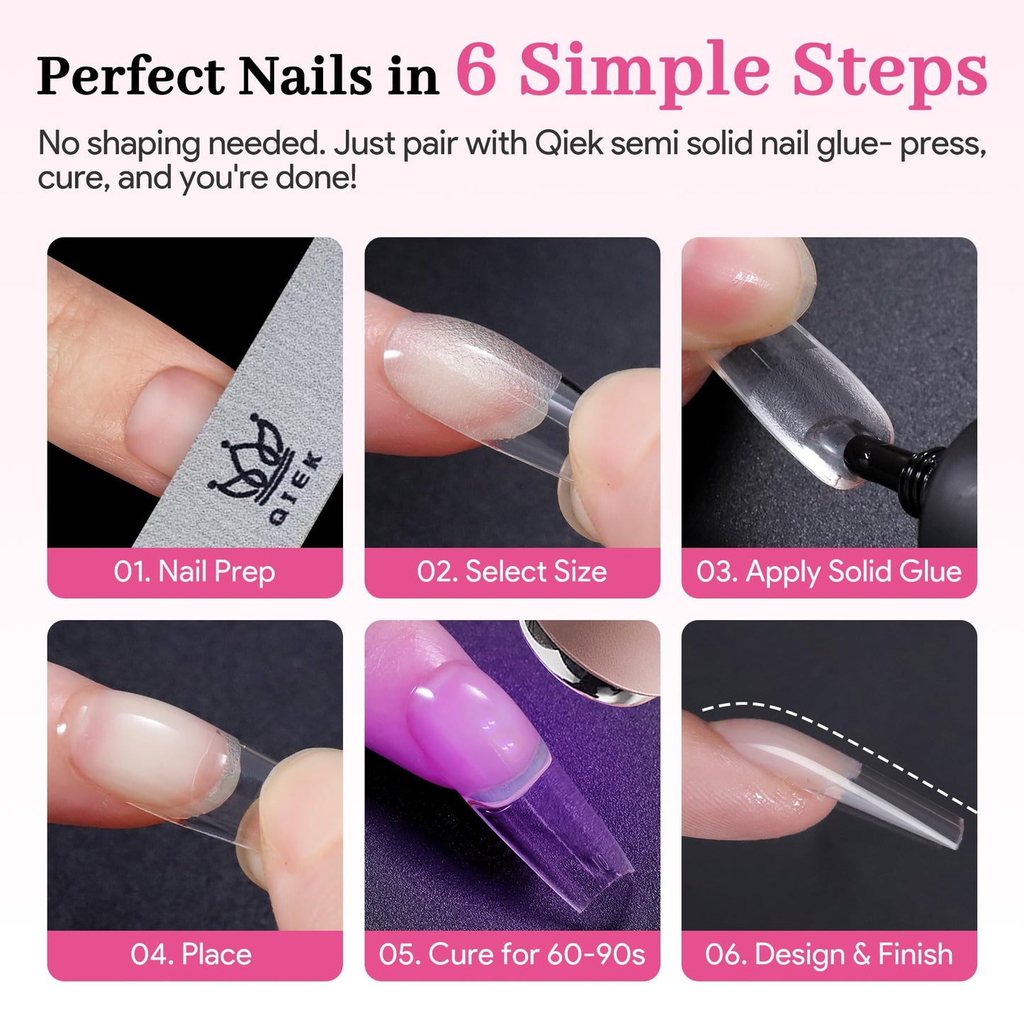 Qiek Long Coffin Pre-Building Nail Tips, 15 Sizes 240 PCS Pre-shaped Apex Clear Soft Press On Fake Nail Half Matte Gel Nail Extensions Strong Thick Acrylic Tip for DIY Beginners & Salon Manicure