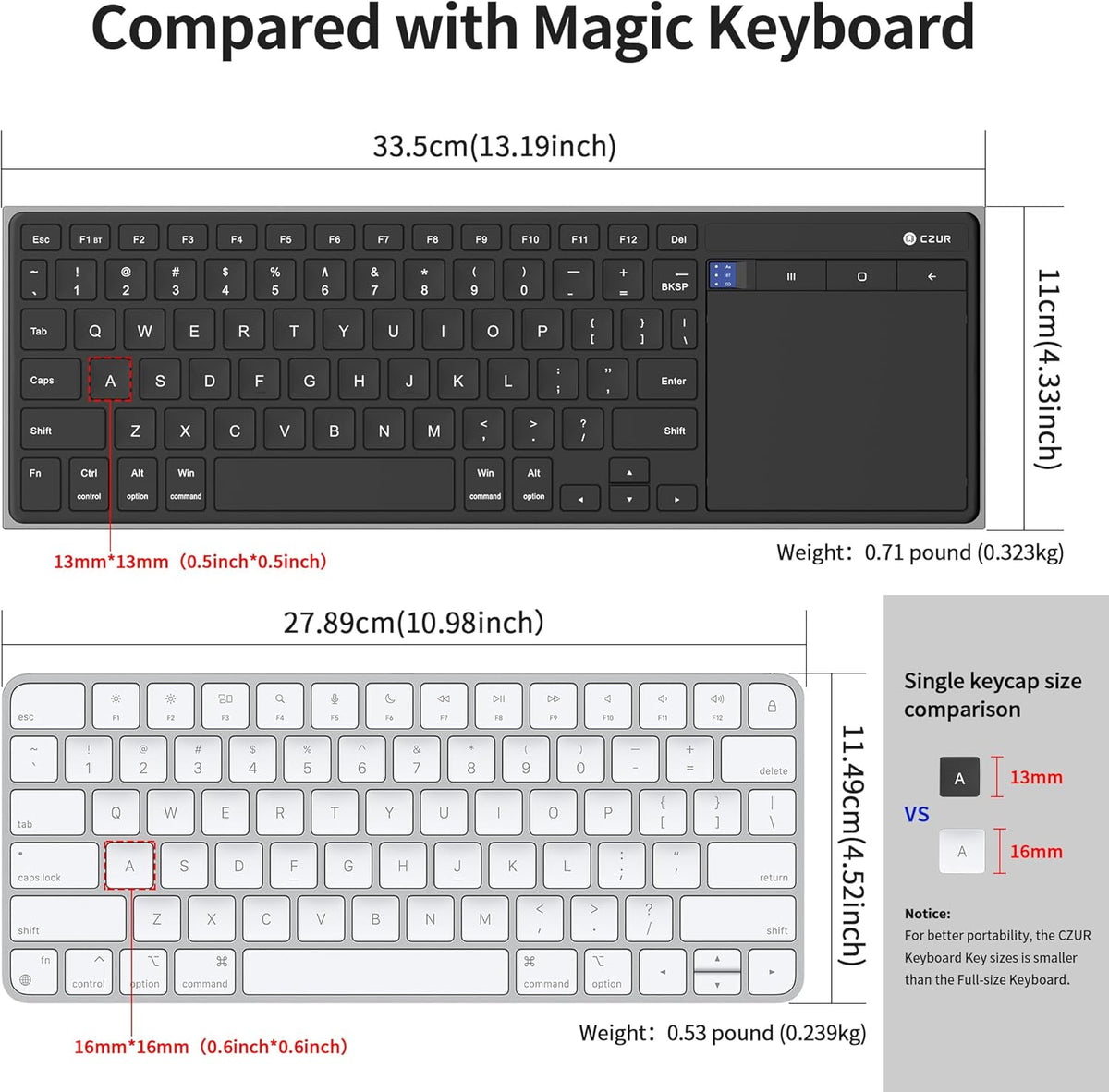CZUR Rechargeable Bluetooth Keyboard with Touchpad, Portable Computer Keyboard with Trackpad, Wireless Ultra Slim Keyboard for PC/Laptop/Tablet/Phone, for Windows/Android