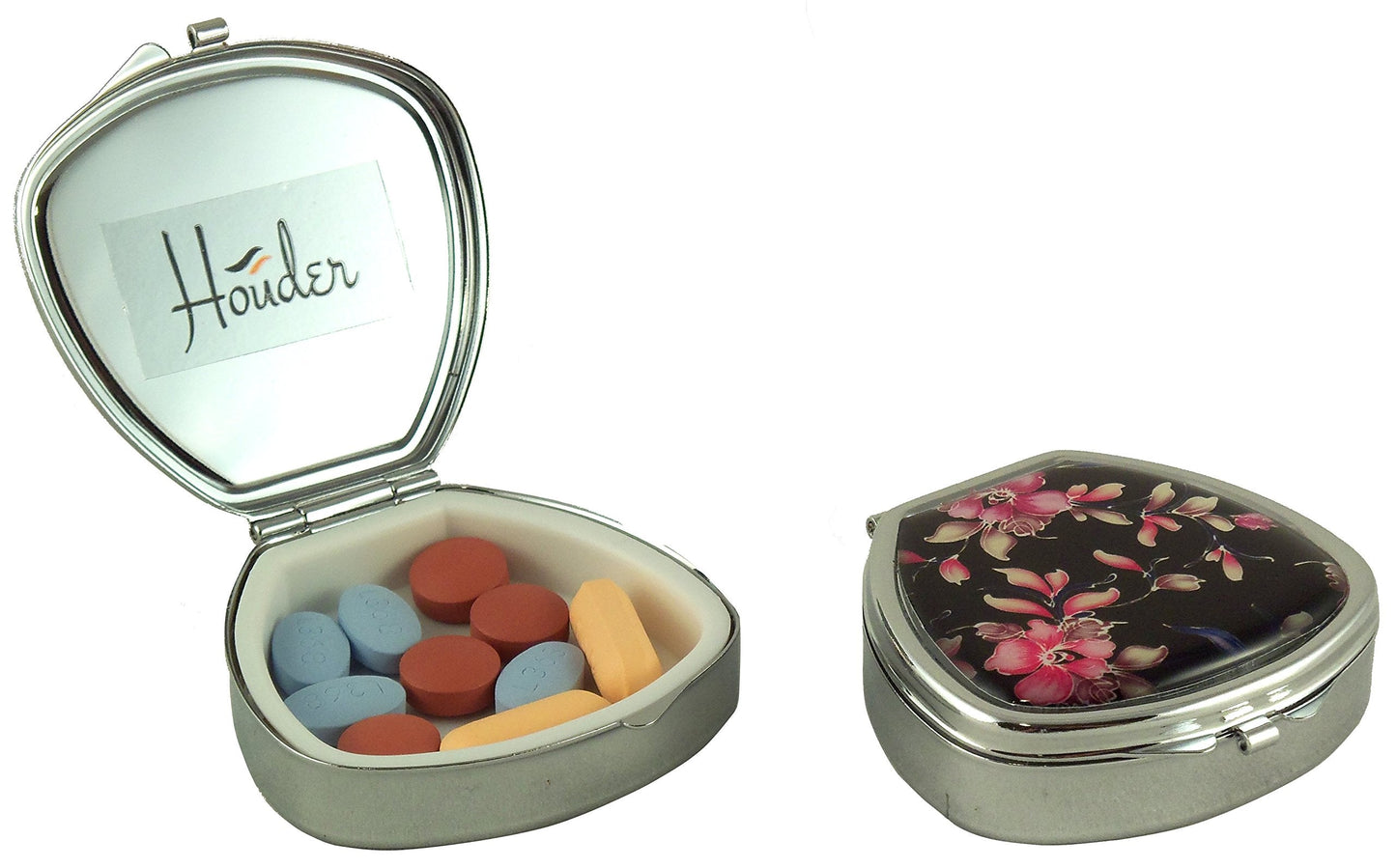 Houder Designer Pill Box - Decorative Pill Case with Gift Box - Carry Your Meds in Style (Orchids)