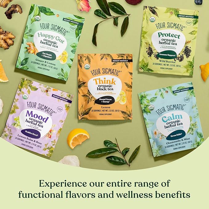 Four Sigmatic Protect Organic Herbal Tea | Immunity Tea w/Chaga & Adaptogens | Organic Chaga Tea w/Antioxidant-Rich Cherry, Elderberry & Blueberry | Vegan, Gluten-Free | Wild Berries, 24 Servings