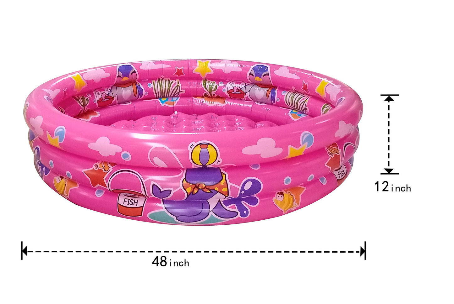 Big Summer 3 Rings Kiddie Pool, 48”X12”, Kids Swimming Pool, Inflatable Baby Ball Pit Pool, Small Infant Pool (Pink)
