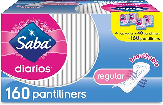Saba Diarios Regular Pantiliners | All Day Freshness & Comfort Panty Liners for Women | Feminine Care Designed for All Body Sizes | Care Free Rapid Absorption | 160 Pantiliners (4 Packages, 40