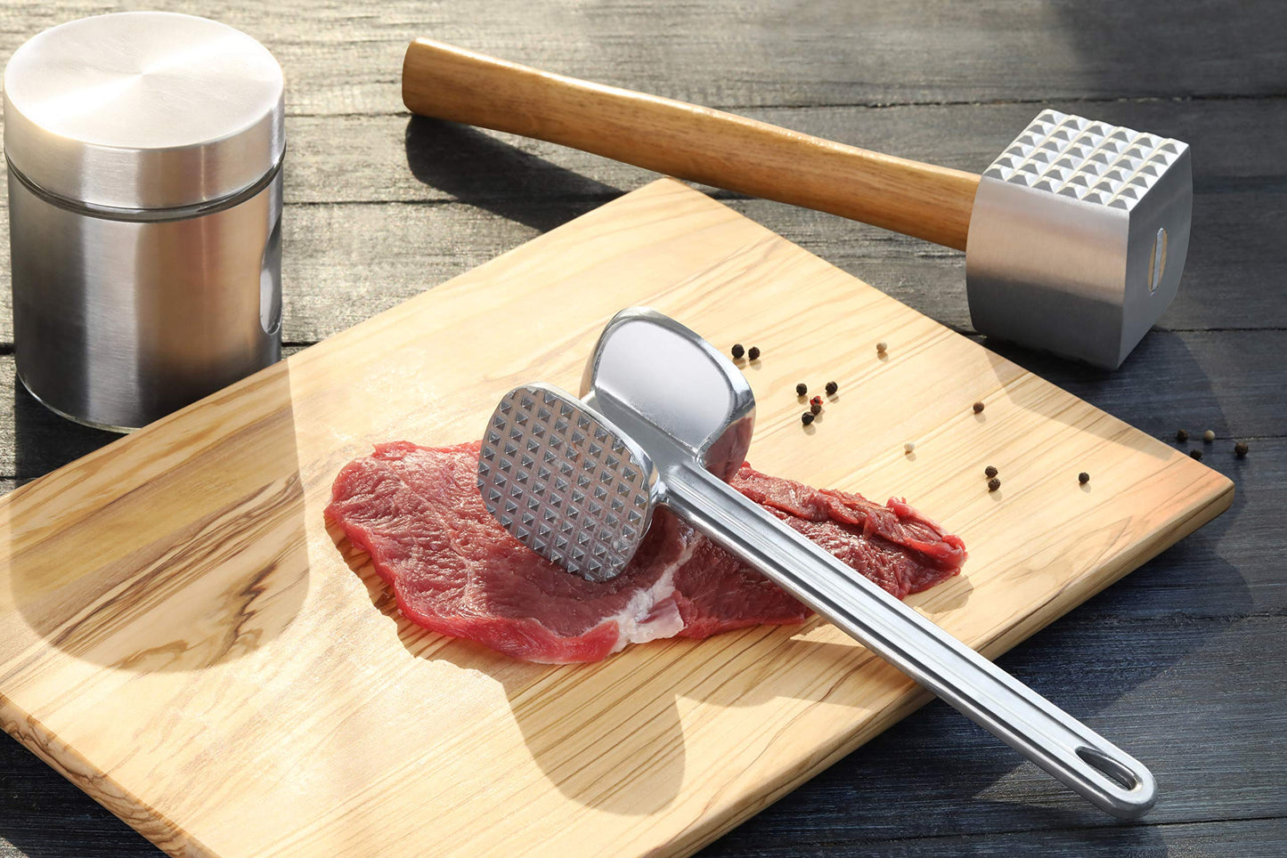 New Star Foodservice 36398 Wood Handle Aluminum Meat Tenderizer/Mallet/Hammer, 13-Inch Overall