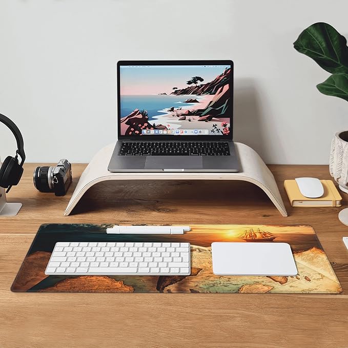 Antique World Map Extended Big Mouse Pad Large,XL Gaming Mouse Pad Desk Pad,31.5x11.8inch Long Computer Keyboard Mouse Mat Mousepad with 3mm Non-Slip Base for Home Office Work