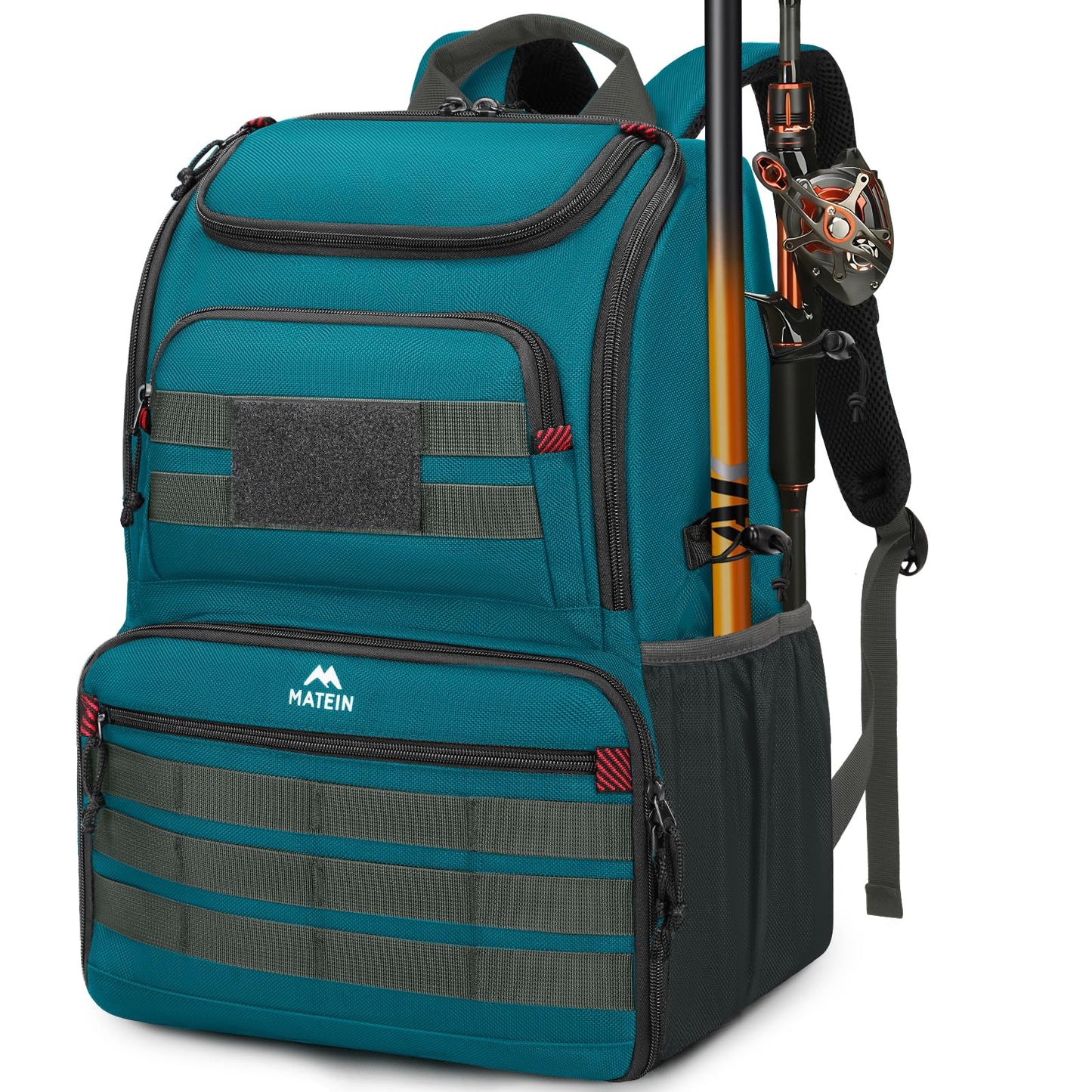 MATEIN Fishing Tackle Box Backpack, Water Resistant Tackle Backpack Fishing Bags with Cooler & Rod Holders, Large Fish Storage Gear Accessories, Fish Gifts for Men, Icy Blue & Grey