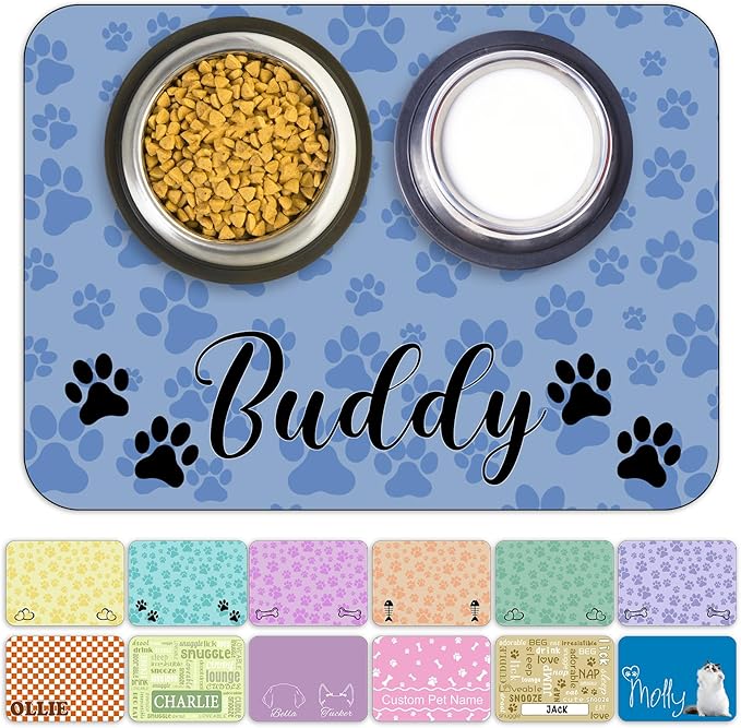 Personalized Dog Cat Food Mat Waterproof Non Slip Pet Bowl Name Mat Absorbent Quick Dry Custom Feeding Mat for Floors
