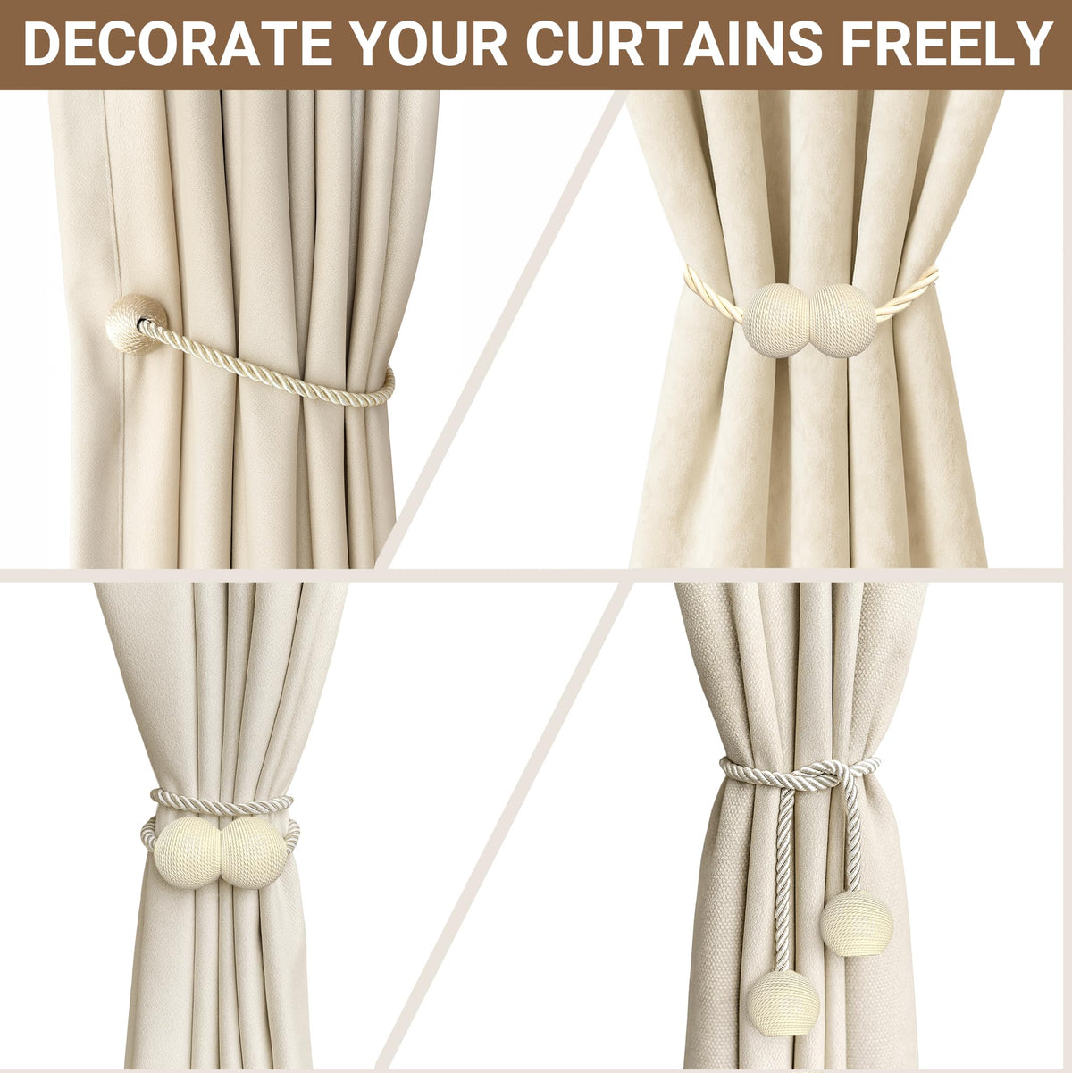 Magnetic Curtain Tiebacks Beige 4 Pack