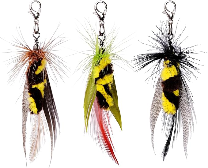 JXFUKAL Cat Feather Toy Refills, 6Pcs Simulation Bird Mouse Bee Worm Feather Cat Lures Wand Attachment Replacement for Kitty Kitten Indoor Cats Accessories