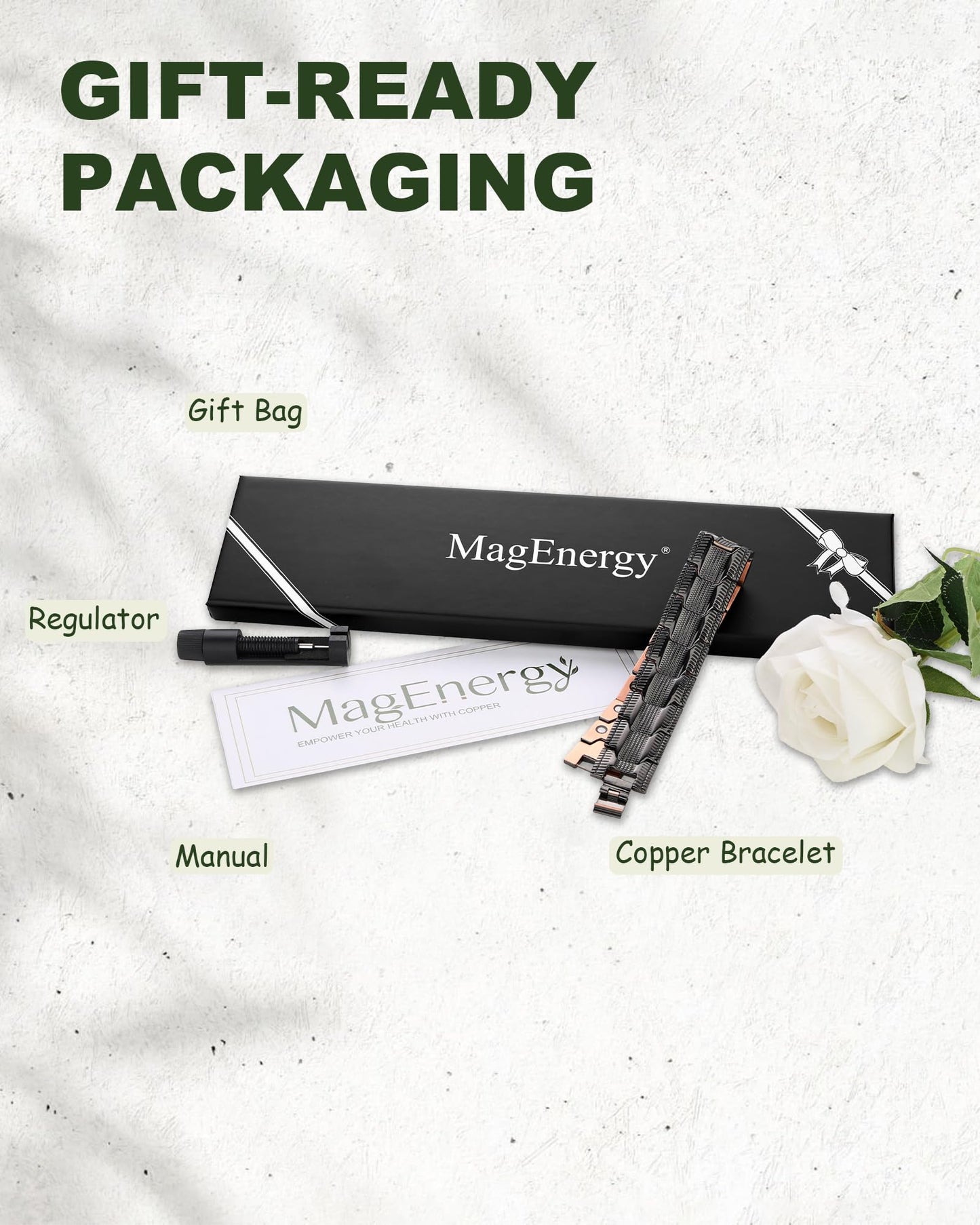 MagEnergy Copper Bracelet for Men, 3X Strength Magnetic Bracelet with 99.99% Pure Copper Ring & 3500 Gauss Magnets, Adjustable Length with Sizing Tool