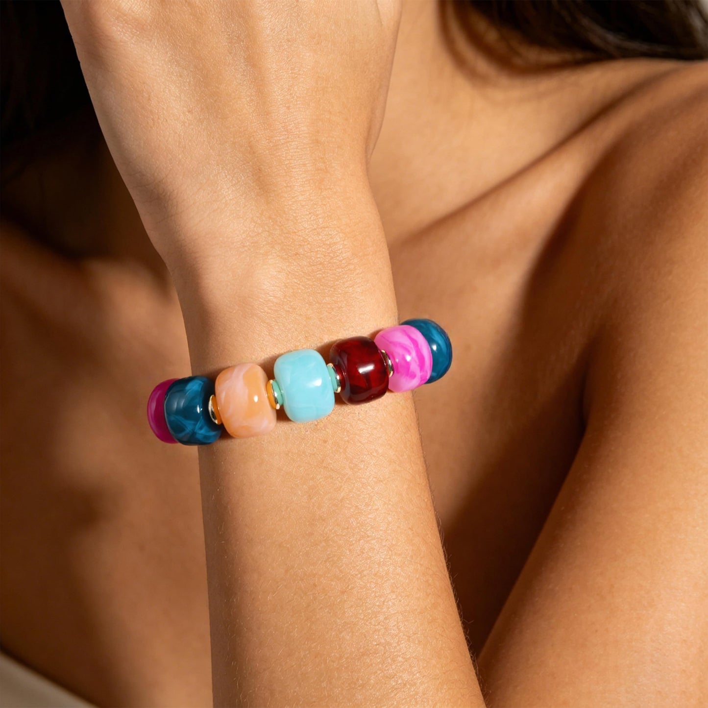 Coprall Colorful Beaded Bracelets Boho Jewelry for Women Multicolor Resin Chunky Bracelet Summer Vacation Outfits Beach Gifts