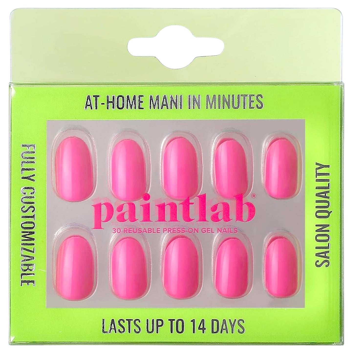 PaintLab Press-On Nails Manicure Kit, Signature Pink, 30-Piece Set, Long-Lasting Fake Nails with Glue, File, Prep Pad & Cuticle Stick