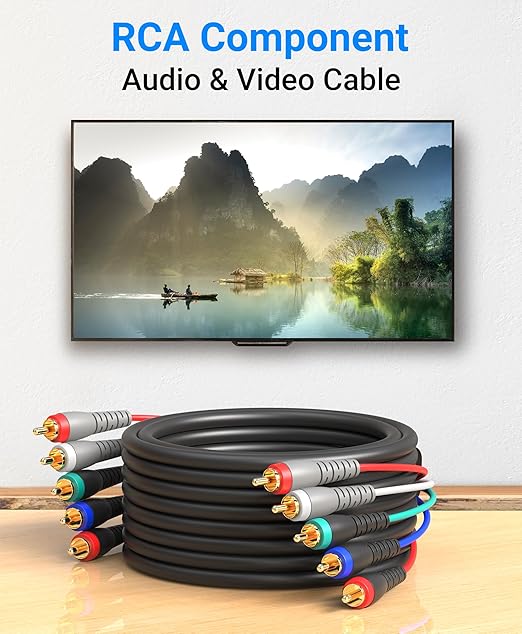 BlueRigger Component Video Cable with Audio (3FT, RCA- 5 Cable, Supports 1080i) - Compatible with DVD Players, VCR, Camcorder, Projector