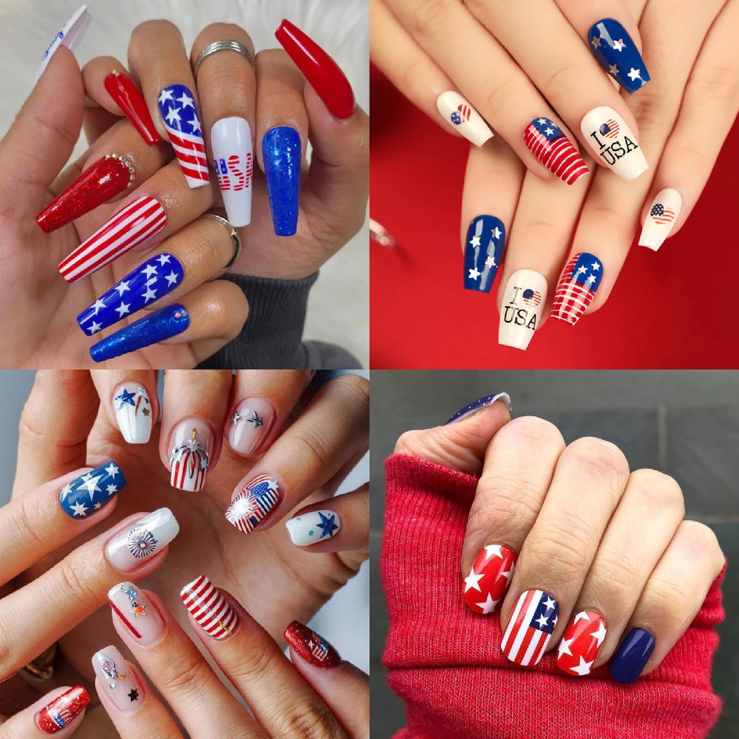 5 Sheets Independence Day Embossed Nail Art Stickers Self-Adhesive July 4th American Flag Eagle Fireworks Balloon Design Statue of Liberty Women's Nail Decoration