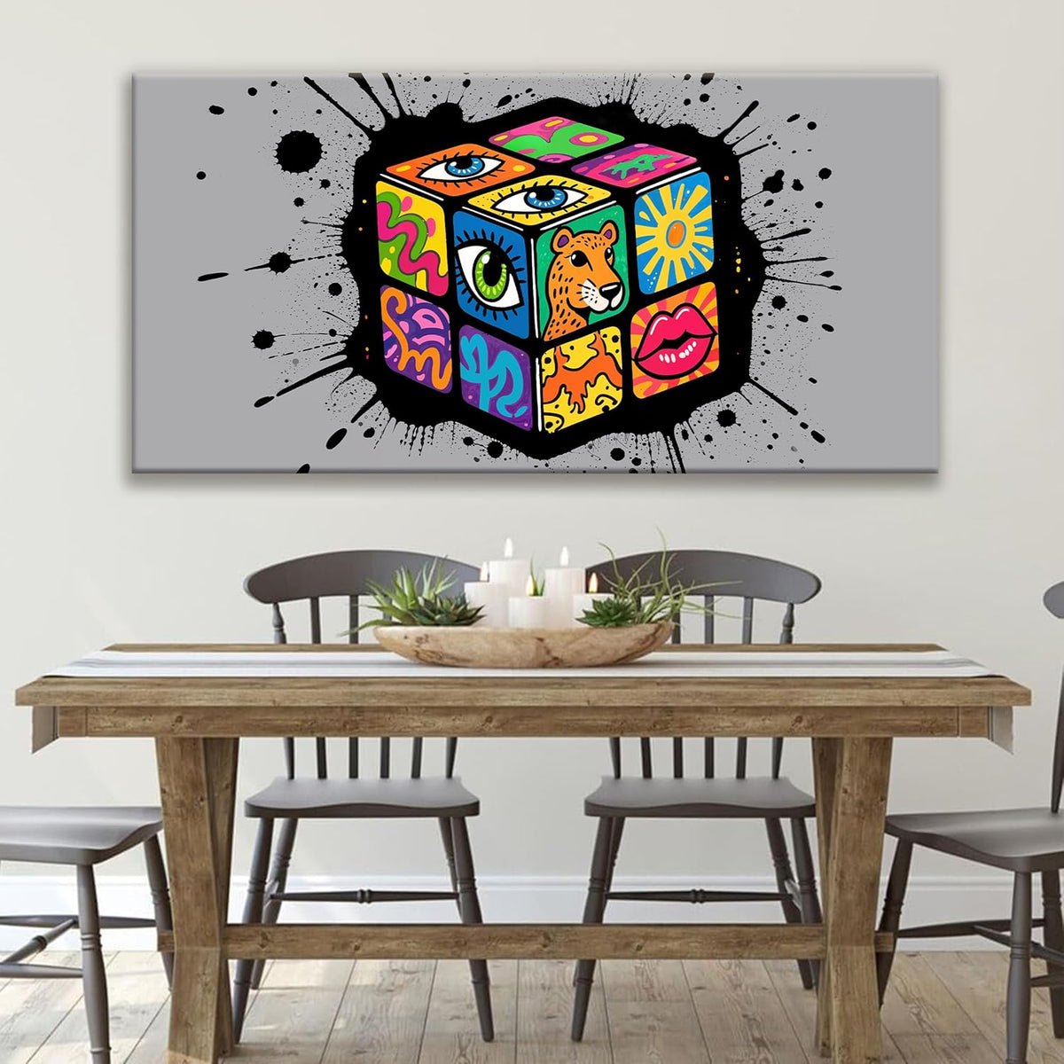 TAIJXAGSG Large Abstract Wall Art Canvas Art Wall Decor Graffiti Cube Wall Art Canvas Picture Painting Artwork For Bedroom Dinning Room Multicolor Wall Artwork 29x58 In