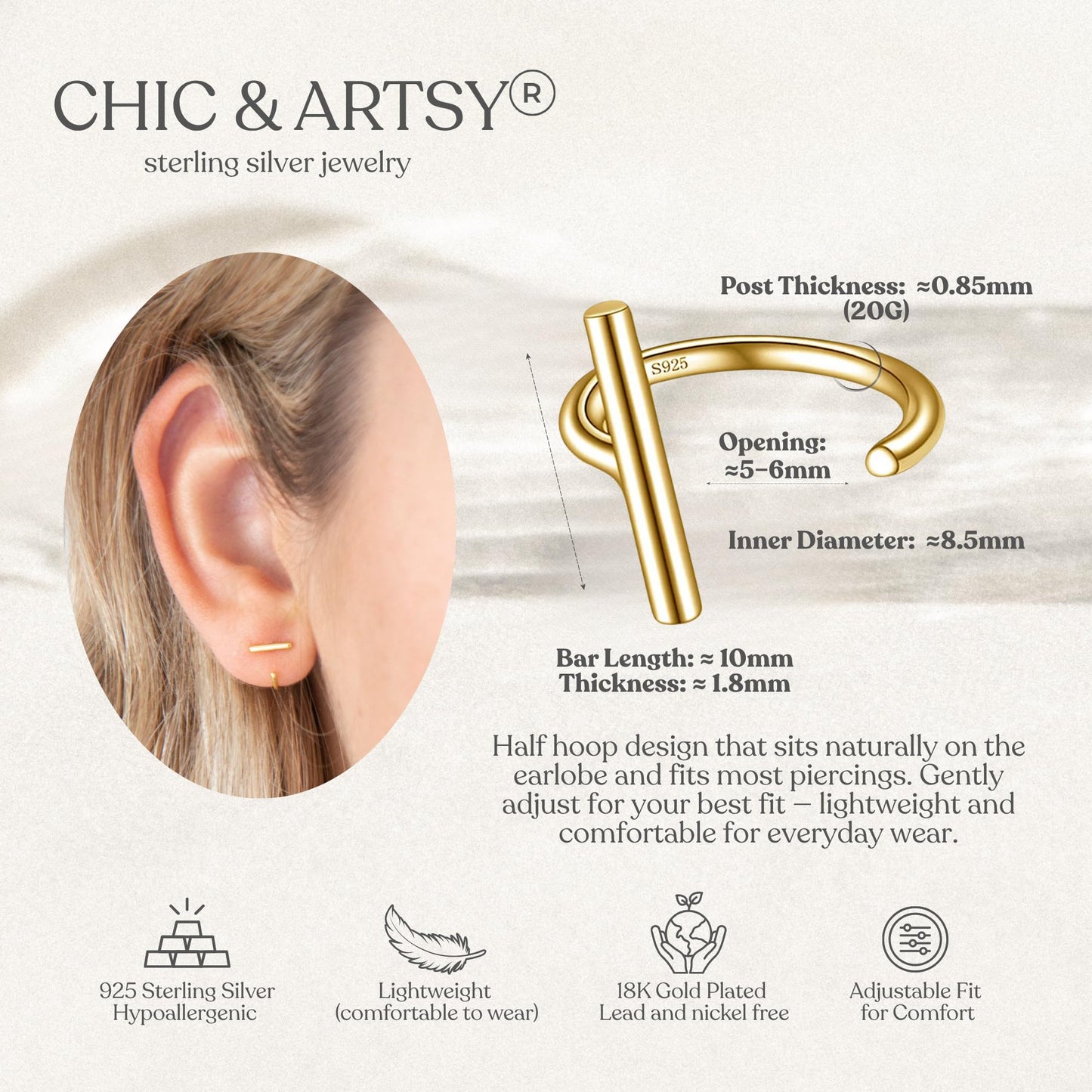 Huggie Hoop Cartilage Earrings 925 Sterling Silver Half Hoop Earrings for Women