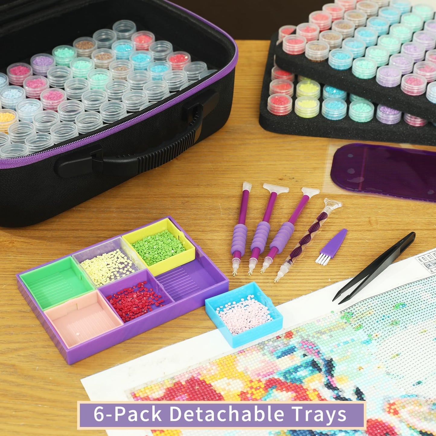 Douorgan Diamond Painting Storage Containers Accessories and Tools Portable Diamond Painting Organizer Shockproof Diamond Art Storage Case Beads Storage Box (60 Jars +120 Mini Jars)