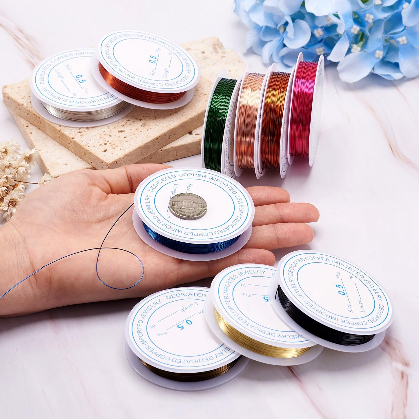 Pandahall 10Rolls Gauge 24 Copper Wire Jewelry Beading Craft Wrapping Making Mixed Color 0.5mm 9m/roll