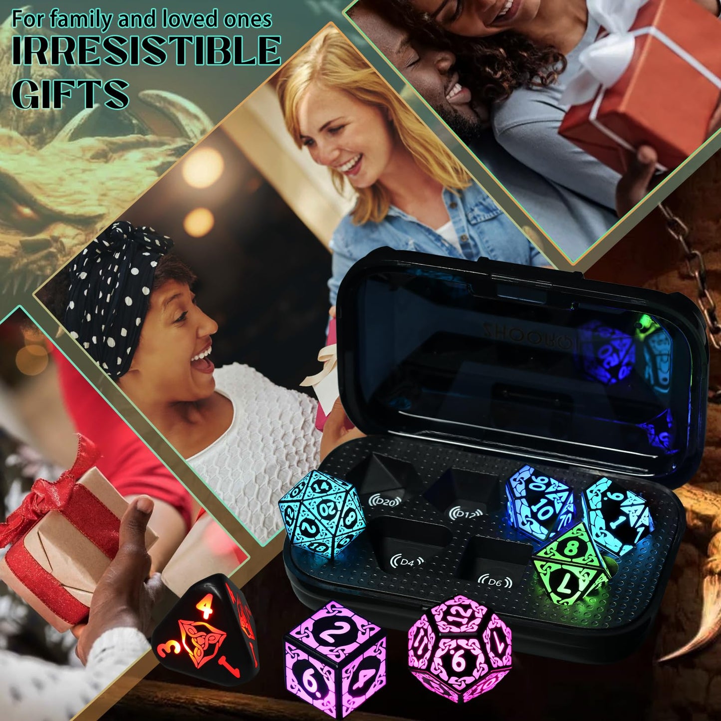 LED Dice with Charging Box,7 PCS RGB Light up Dice for Dungeons and Dragons, Polyhedral DND Dice Set for Tabletop Games Gifts(KS-RGB)