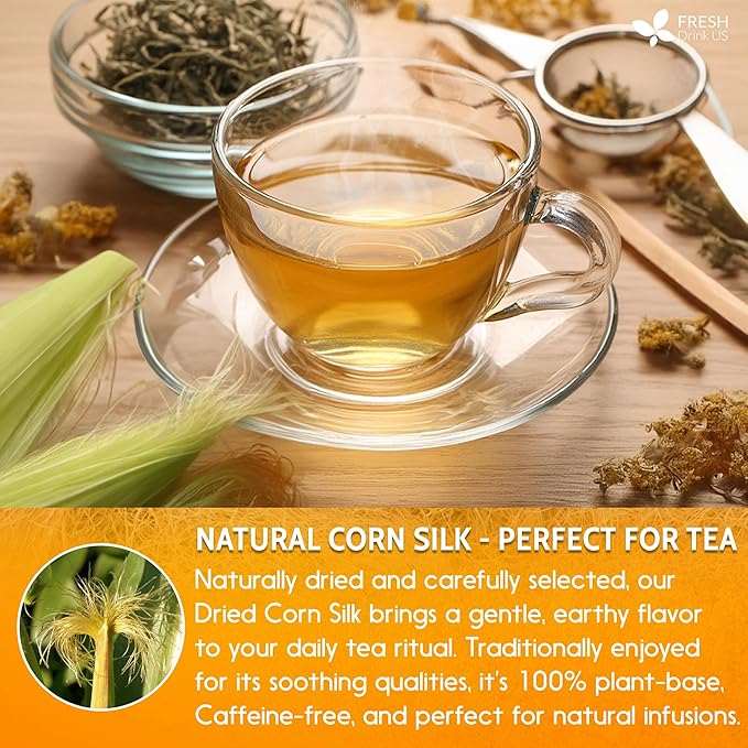 FreshDrinkUS, Dried Corn Silk 20oz | Premium Whole Corn Silk for Tea & Herbal Infusions | Naturally Air-Dried, Non-GMO, Caffeine-Free | Perfect for Daily Herbal Tea, DIY Blends & Natural Brewing