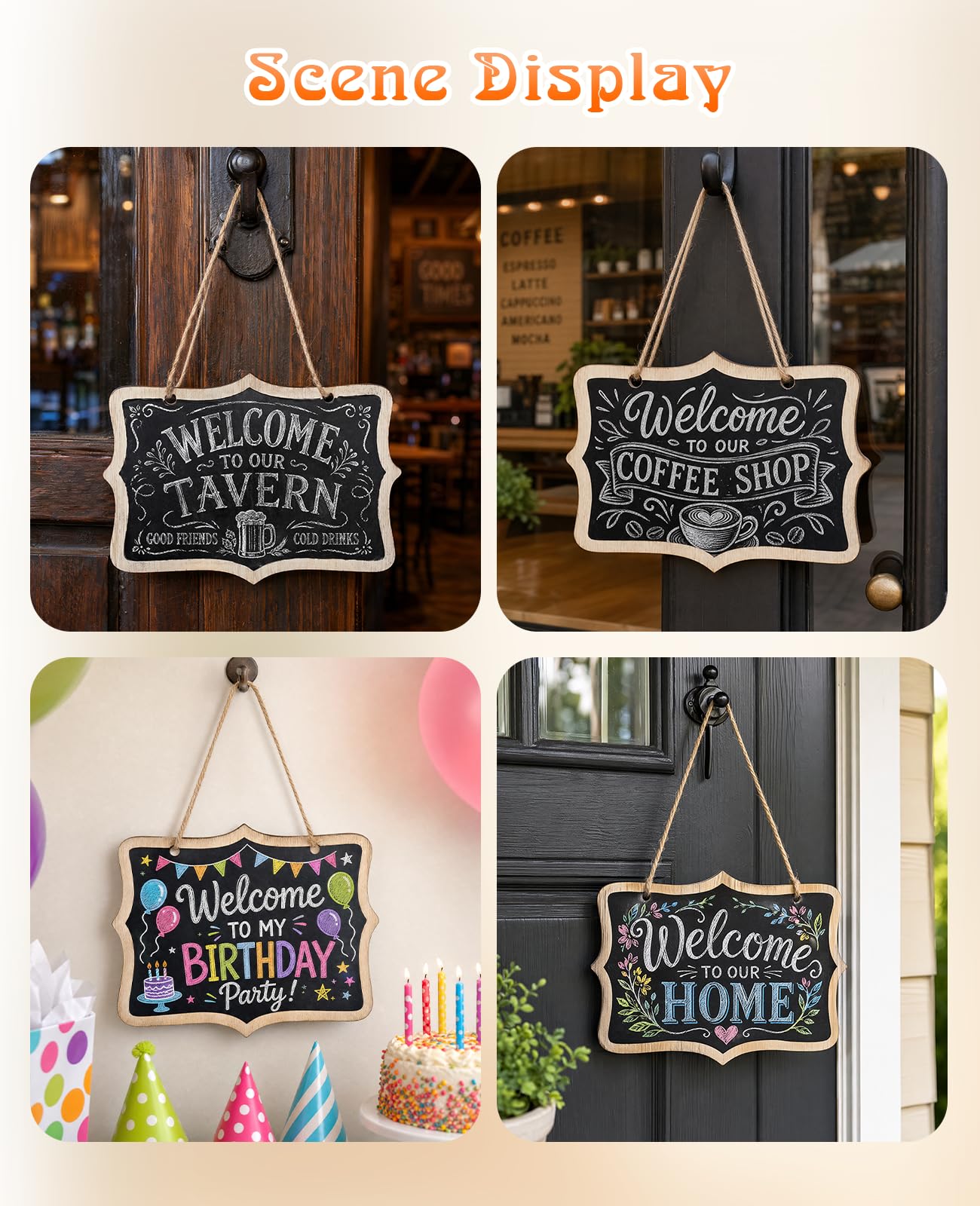 Gaahkai 10 PCS Large Hanging Chalkboard Signs, 9"x6" Reusable Double Sided Wooden Chalk Board for Wedding Kitchen & Party