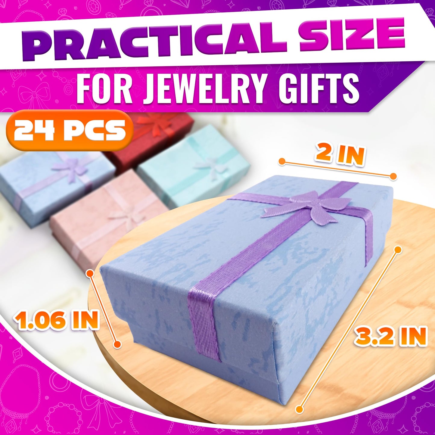 KETAR 24 Pack Small Jewelry Gift Boxes with Bows — 4 Color Options, Cardboard Paper Earring, Necklace and Bracelet Gift Box with Foam Insert — Birthday, Wedding and Mother’s Day | 3.2" X 2" X 1.06"