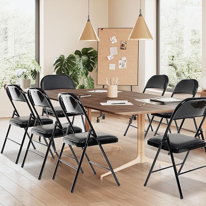 80 Pack Folding Chairs with Padded Seats, Padded Folding Chair with Steel Frame for Events Home Office, Pu Leather Folding Chair Black