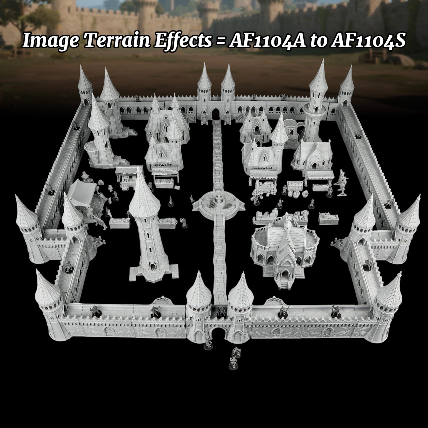 TTRPG Scenery Modular Epic Fortress - 25mm Scale Unpainted Dungeon Walls & Defense Towers, Massive RPG Terrain Set for Dungeon Masters & Wargame - City Walls Set (AF1104 A)