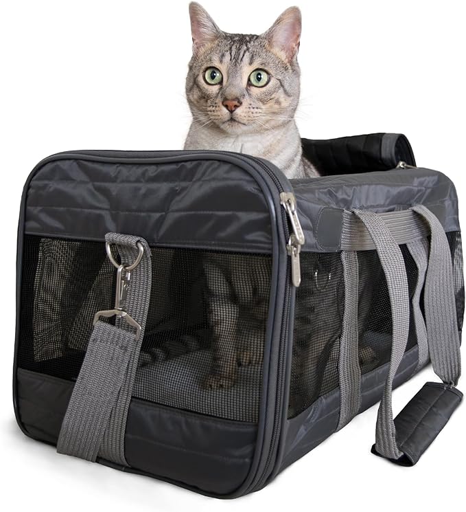 Sherpa Pet Carrier Airline Approved with Spring Wire Frame - Cat & Dog Carrier for In-Cabin Travel, Mesh Ventilation, Locking Zippers - Black Lattice, Large