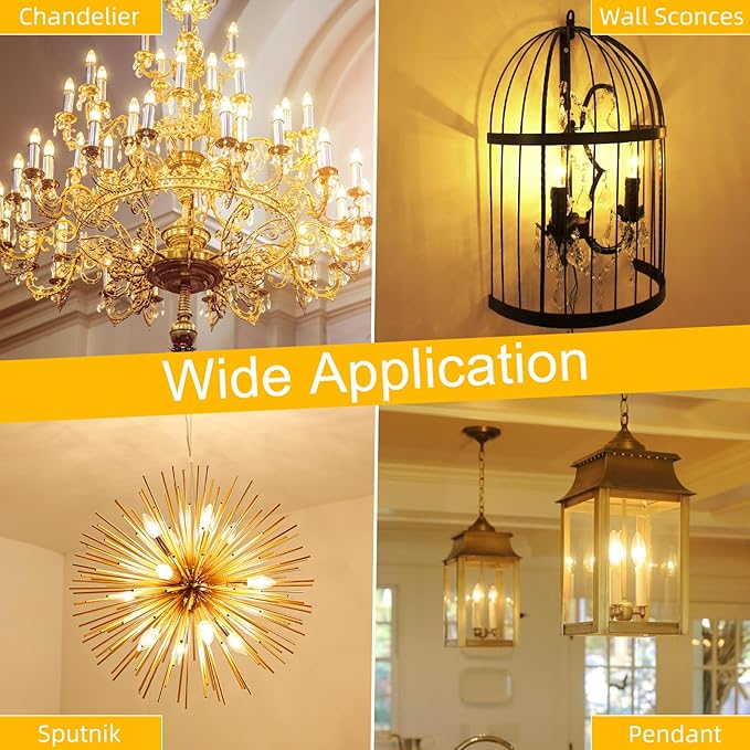 GvvooHome LED Candelabra Light Bulbs, E12 Bulb dimmable, 4W,40 watt Equivalent, Chandelier Light Bulbs, B10 Candle Bulb 2700K Soft White, 90+CRI, 400LM, Clear Glass, 48 Pack