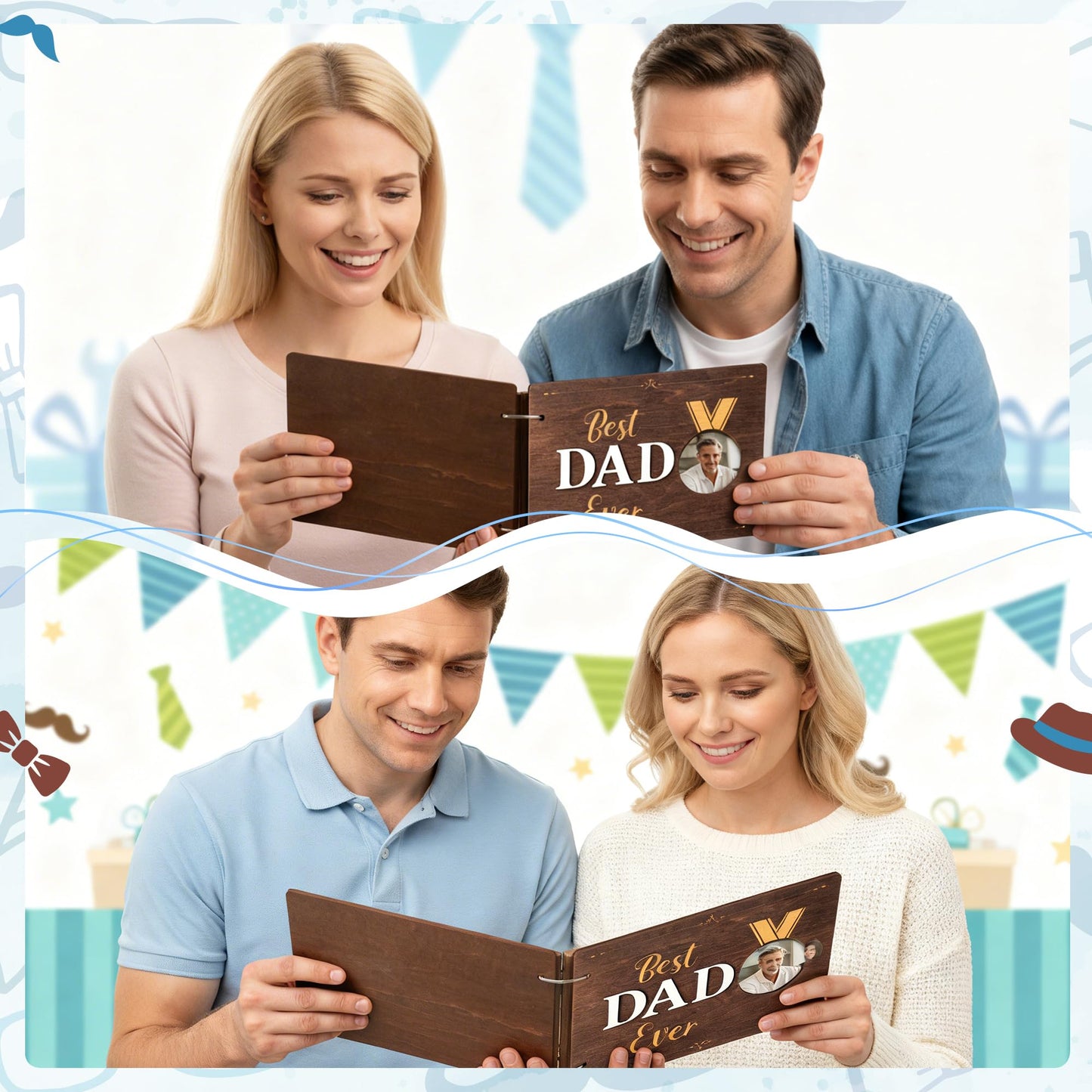 CY2SIDE Best Dad Ever Album Scrapbook - Father’s Day Wooden Scrapbook Craft Kit, DIY Photo Memories Book with 30 Pages Birthday Gift for Father’s Day, DIY Handmade Scrapbook Gift for Dad Grandpa