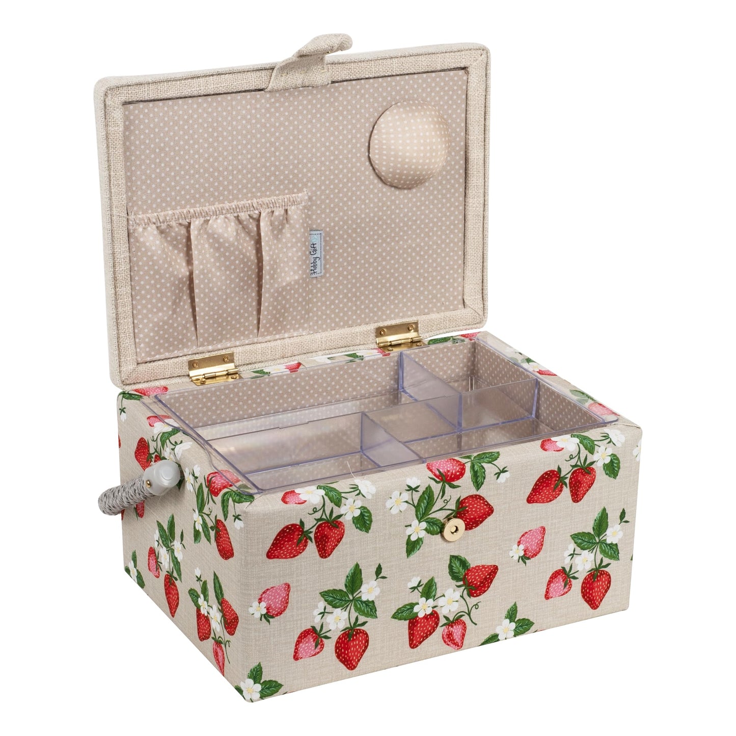 Hobby Gift Medium Sewing Box Craft Storage Box with Handle Internal Accessories Tray Pin Cushion and Pocket for Sewing Knitting and Hobby Supplies
