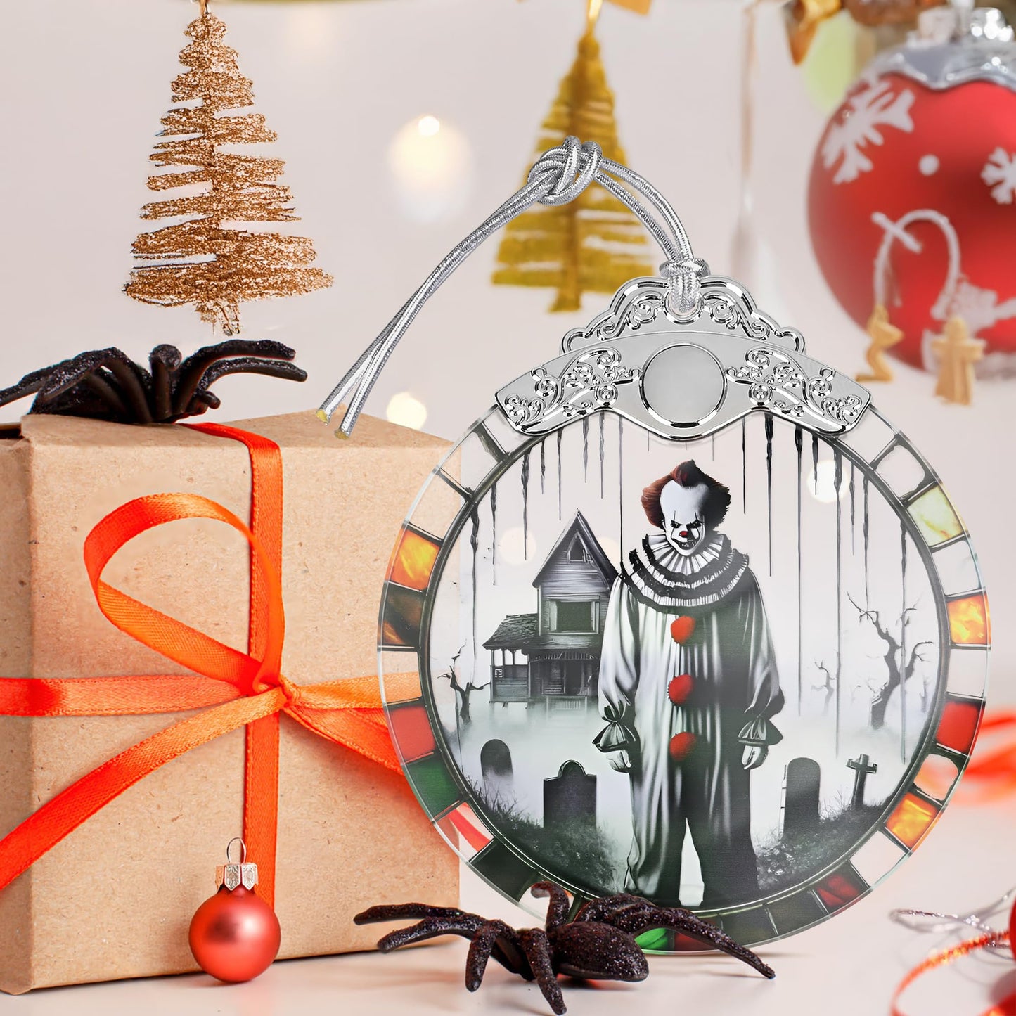 Spooky Clown Stained Glass Orament - Christmas Ornament - Christmas Decorations for Tree - Holiday Present ldeas - Gift Exchange