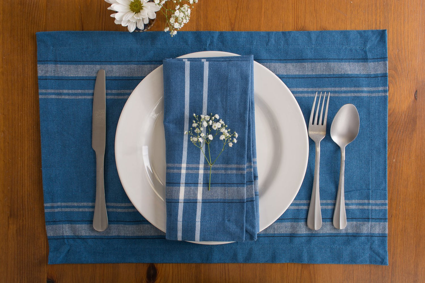 DII French Stripe Tabletop Collection Farmhouse Style Dining Table Linen Placemat Set, 13x19, Blue Chambray, 6 Piece