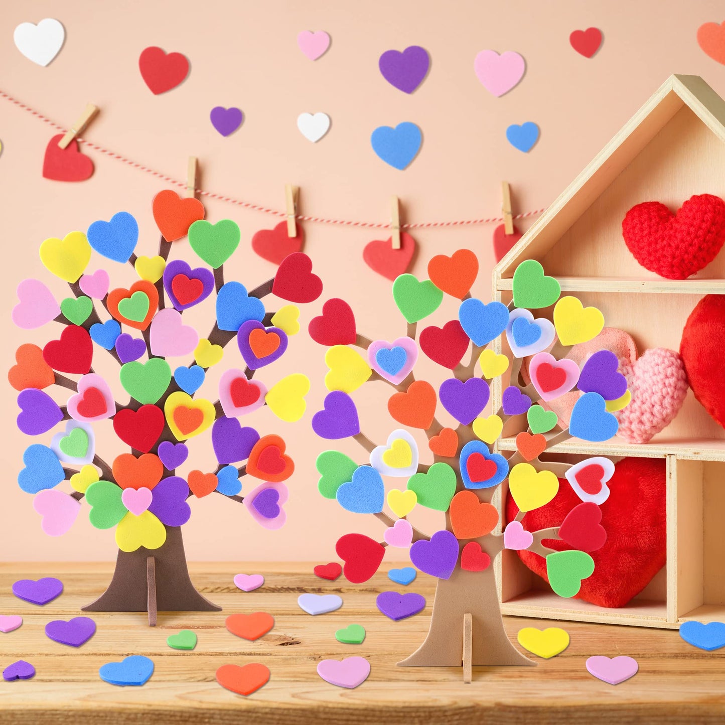 Fovths 332 Pieces DIY Love Heart Tree Foam Stickers Craft Set 12 Pieces Tree and 320 Pieces Valentine's Day Self-Adhesive Foam Heart for Valentine's Day Wedding Mother's Day Home Decor School DIY