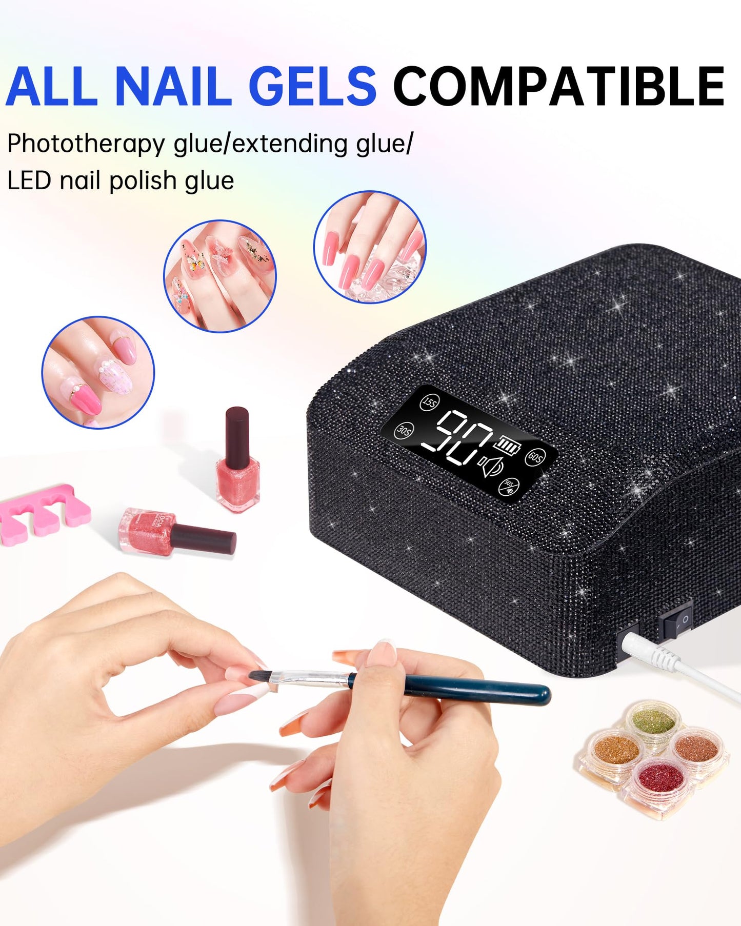 CHRISTINE SHELLY UV LED Nail Lamp 96W Nail Dryer Sparkly Gel Polish Light 4 Timer Setting Professional Quick Dry Curing Lamp with Display Auto Sensor for Salon & Home, Black