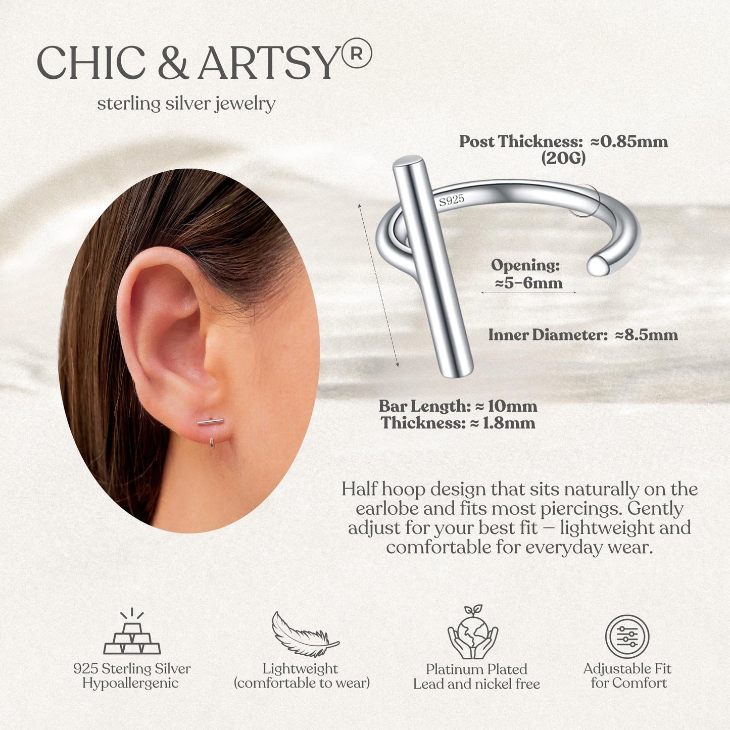 Half Hoop Earrings 925 Sterling Silver Huggie Hoop Earrings Tiny Hugger Hoop Earrings for Women Hug Huggie Earrings