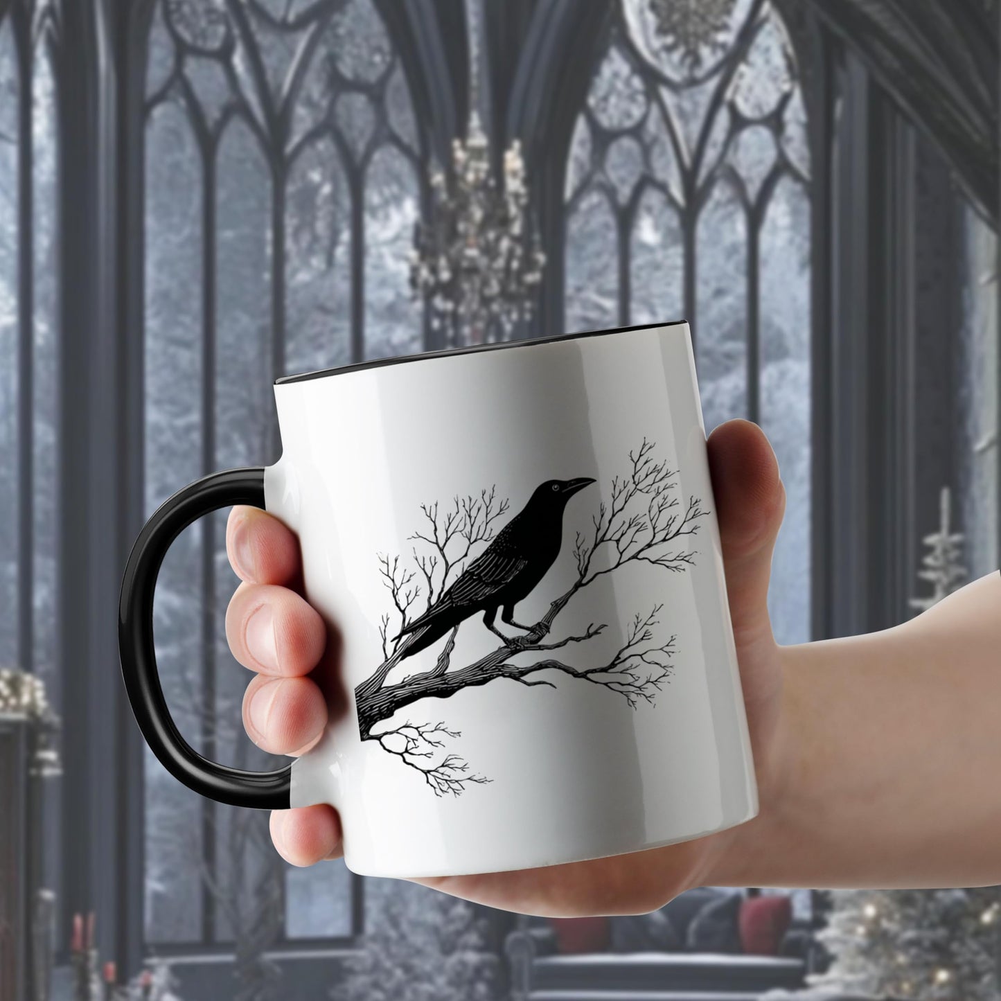 Gothic Raven Mug – Ceramic Crow Coffee Cup for Bird Lovers | Goth Decor Drinkware for Men | Unique Crow Gifts & Gothic Merch