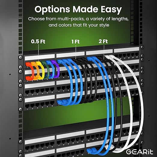GEARit Cat 6 Ethernet Cable (50-Pack 2 Feet) Cat6 Network Patch, 10Gbps, RJ45, Snagless Cord, Gold-Plated Connectors, Internet for PC, TV, Tablet, Router, Printer, Servers, IT Data Center - White