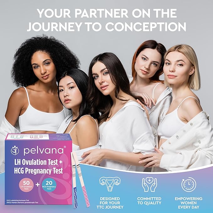 Pelvana 70 Ovulation and Pregnancy Test Strips Combo Kit - 50 LH Ovulation Test Strips + 20 HCG Pregnancy Tests - Identify Your Peak Fertility Days - Ideal for Women Trying to Get Pregnant Naturally