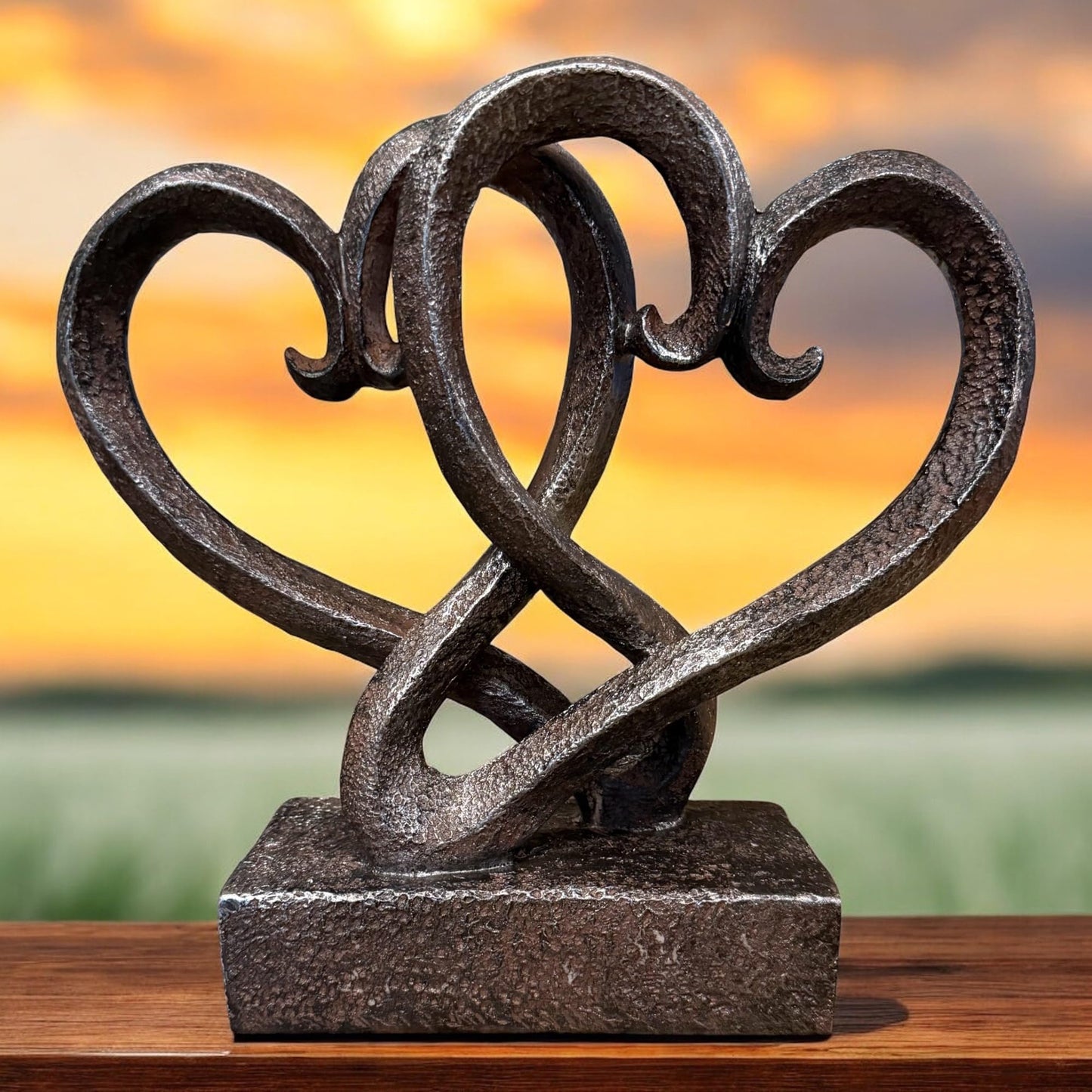 Top Brass Entwined Hearts Tabletop Decor, Two Hearts Love Unity Sculpture – Cast Iron Finish Resin Statue, Romantic Gift for Couples, Wedding & Anniversary, 11 Inches Tall