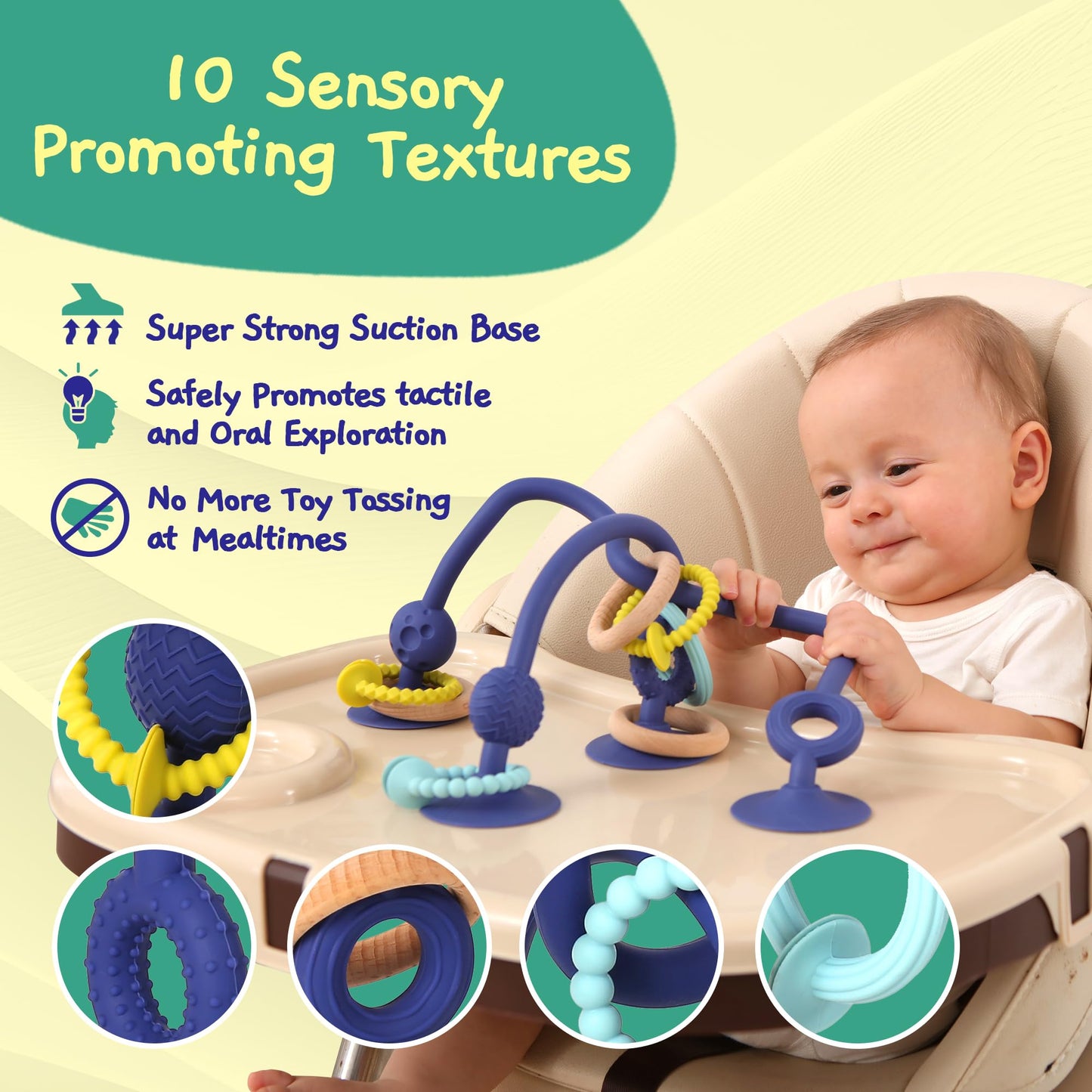 Jumble Jangle Baby Teething Toys β BPA-Free, Multi Purpose High Chair Toys & Sensory Toys for Kids with Autism: Suction Teething Relief with Sensory Toy Textures for Infants & Toddlers (Dark)