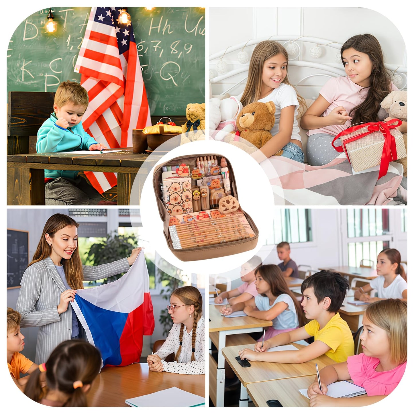 Lebaley Capybara Gifts - 27PCS Capybara Pencil Case,Capybara Stationery Set,Cute Back to School School Supplies,Pencil Bag include Gel Pens Pencil Sticky Notes Pins Notebook Card Holder Key Chain